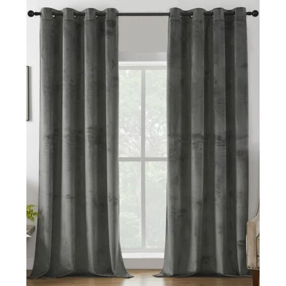 Velvet Room Darkening Panels (2) 52”W x 96”L by Mercer41 (Grey) - Picture 1 of 5
